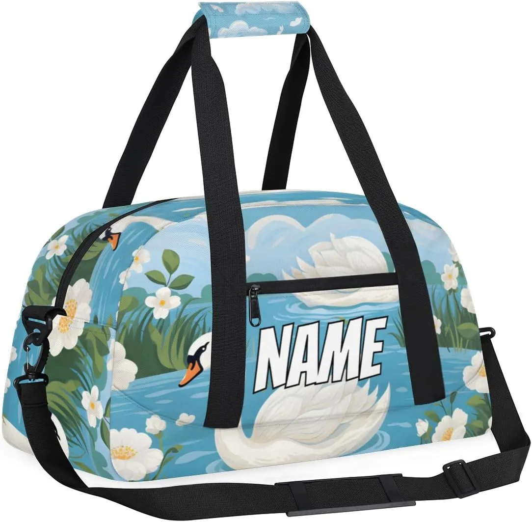 Personalized Custom Gym Bag for Women Men Carry on White Swan Travel Duffel Tote Lake Animal Overnight Workout Weekender Bag