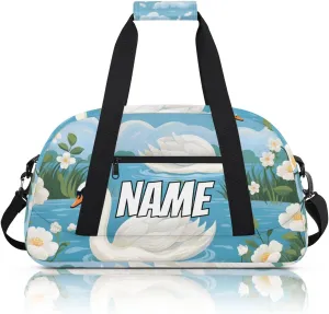 Personalized Custom Gym Bag for Women Men Carry on White Swan Travel Duffel Tote Lake Animal Overnight Workout Weekender Bag