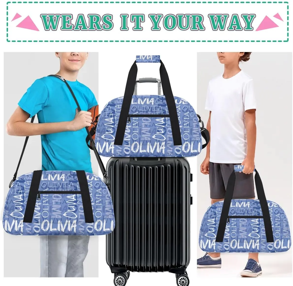 Personalized Dance Bag Cheerleading Bag for Girl Gifts, Overnight Duffel Bags Cheerleader for Kids Personalized Sport Gym Bag, Gymnastics Duffel Bag - Colorful Names