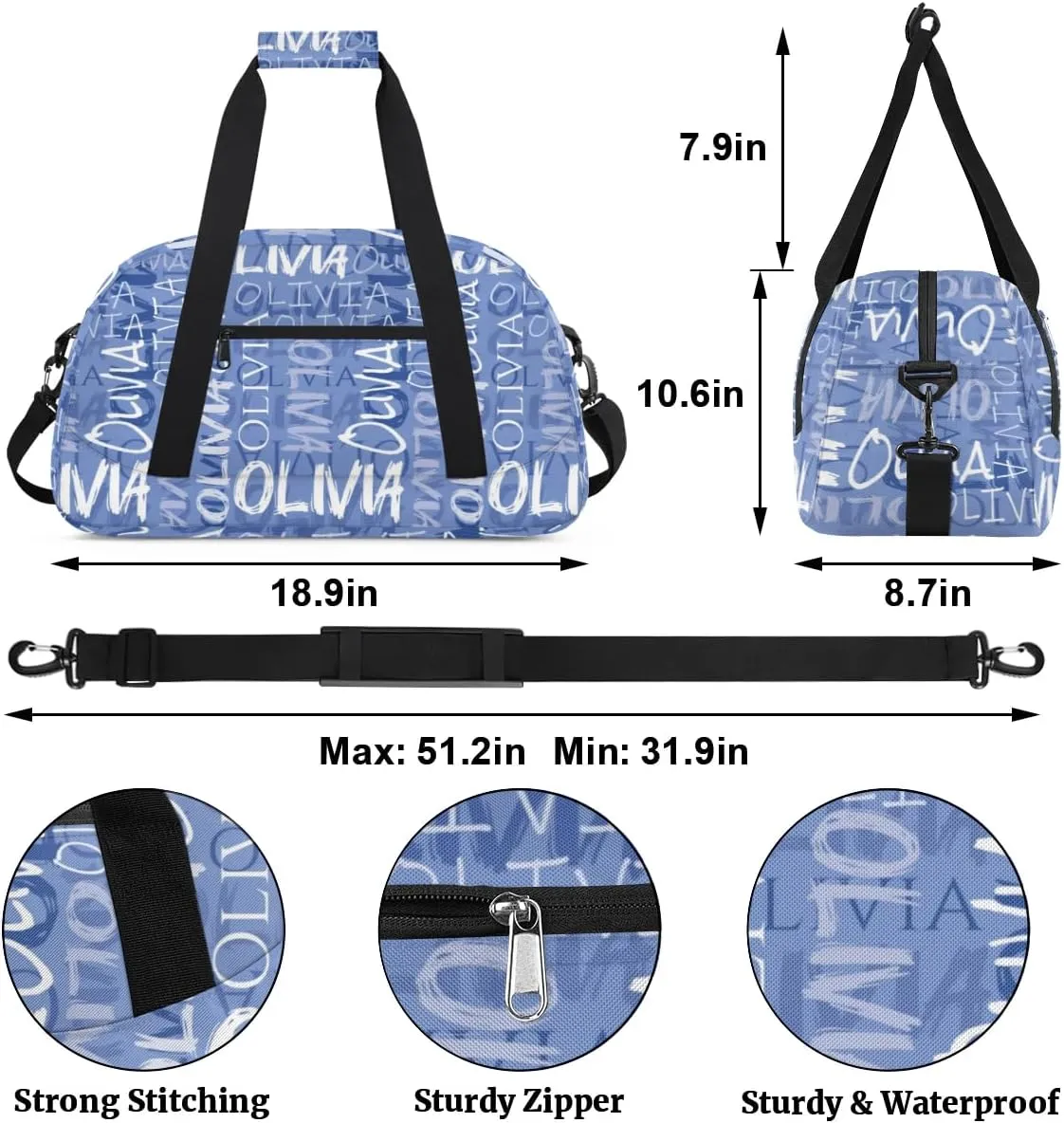 Personalized Dance Bag Cheerleading Bag for Girl Gifts, Overnight Duffel Bags Cheerleader for Kids Personalized Sport Gym Bag, Gymnastics Duffel Bag - Colorful Names