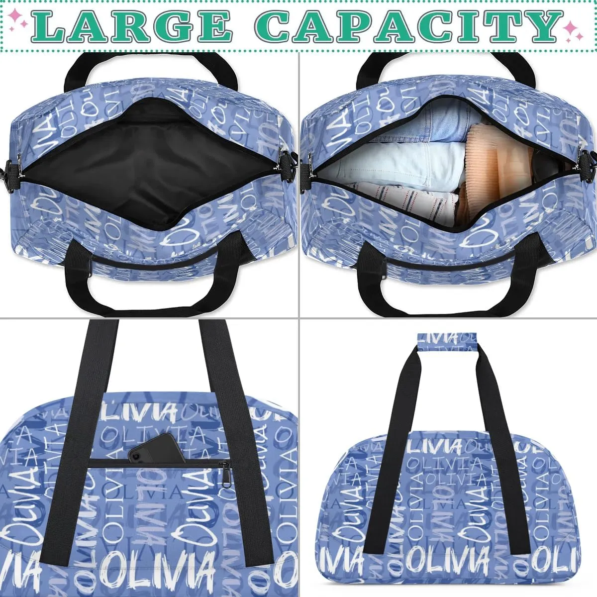 Personalized Dance Bag Cheerleading Bag for Girl Gifts, Overnight Duffel Bags Cheerleader for Kids Personalized Sport Gym Bag, Gymnastics Duffel Bag - Colorful Names