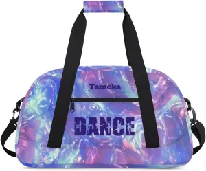 Personalized Dance Bag for Girls Kids, Custom Gym Bag Overnight Small Duffel Bag with Padded Handles Sports Travel Bag for School Practice Gymnastics Ballet, Purple Wave