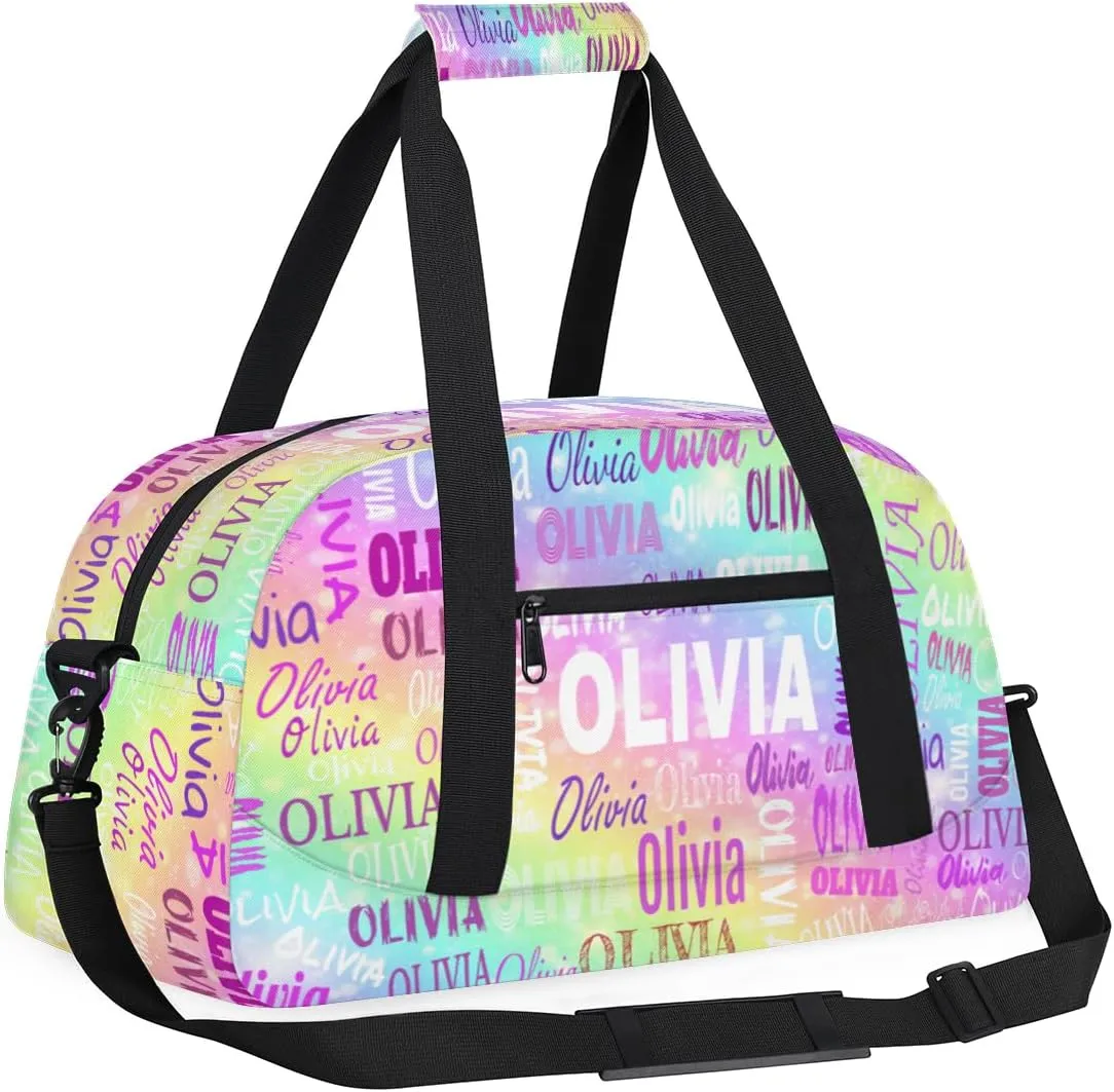 Personalized Dance Bag Girls, Custom Sport Duffel Bag Dance Bag Weekender Bags Travel Duffel Bag for Boy Girl Colorful Rainbow Color