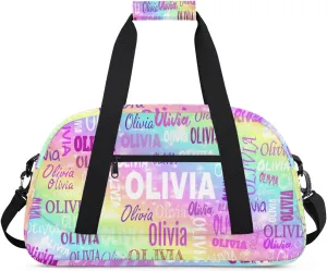 Personalized Dance Bag Girls, Custom Sport Duffel Bag Dance Bag Weekender Bags Travel Duffel Bag for Boy Girl Colorful Rainbow Color