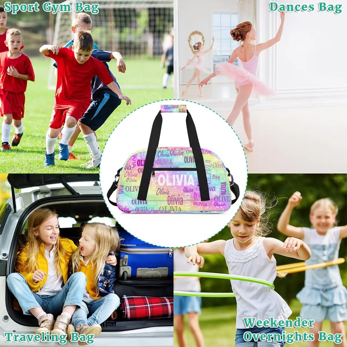 Personalized Dance Bag Girls, Custom Sport Duffel Bag Dance Bag Weekender Bags Travel Duffel Bag for Boy Girl Colorful Rainbow Color
