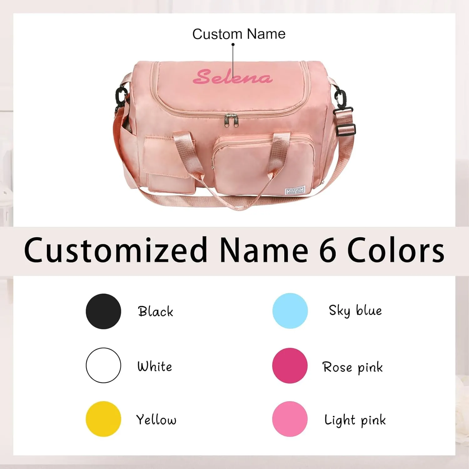 Personalized Duffel Bag | Custom Name Gym Bag with Shoes Pockets, Oxford Cloth Sports Bag Weekender Overnight Traveling Bag for Women Men(Pink)