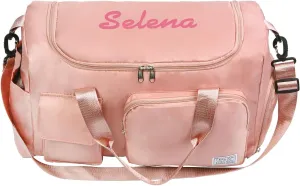 Personalized Duffel Bag | Custom Name Gym Bag with Shoes Pockets, Oxford Cloth Sports Bag Weekender Overnight Traveling Bag for Women Men(Pink)