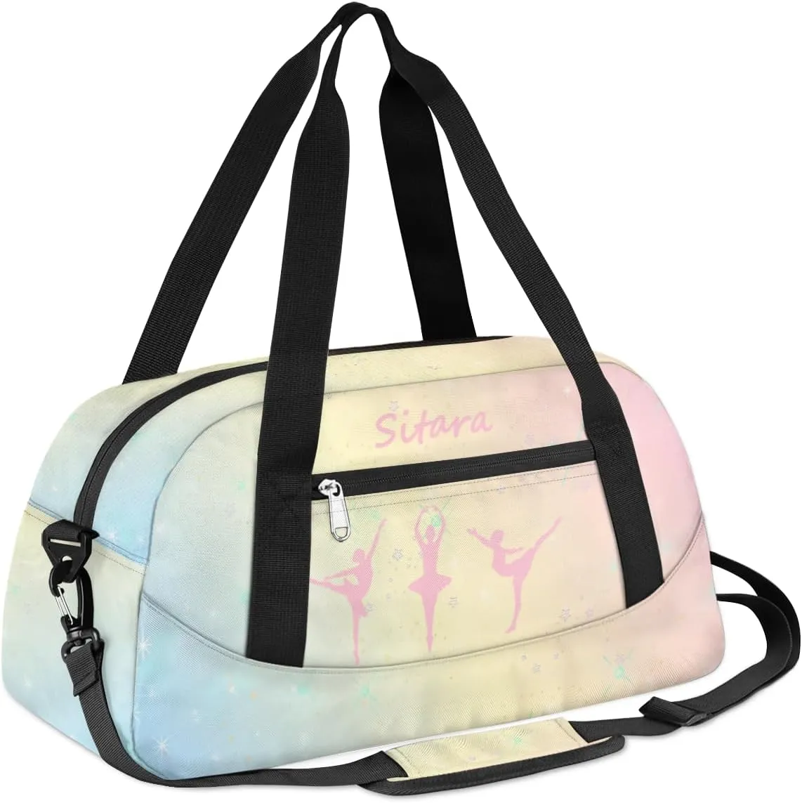 Personalized Gym Bag for Girls Teens, Custom Dance Bag Overnight Small Duffel Bag Carry On Weekend Sports Travel Bag for School Practice Gymnastics Ballet, Color Stars Gradient