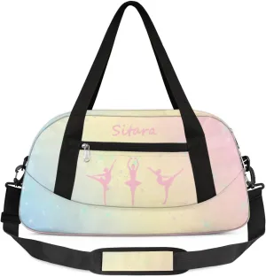 Personalized Gym Bag for Girls Teens, Custom Dance Bag Overnight Small Duffel Bag Carry On Weekend Sports Travel Bag for School Practice Gymnastics Ballet, Color Stars Gradient