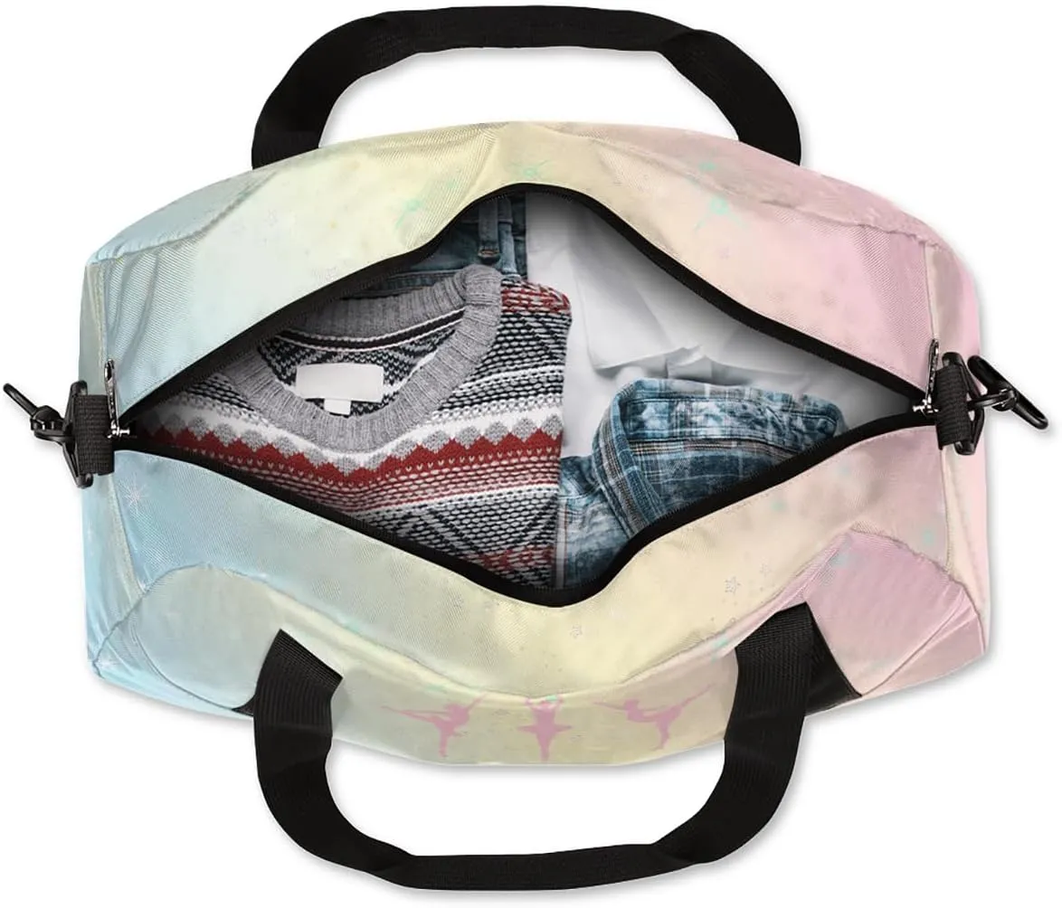 Personalized Gym Bag for Girls Teens, Custom Dance Bag Overnight Small Duffel Bag Carry On Weekend Sports Travel Bag for School Practice Gymnastics Ballet, Color Stars Gradient
