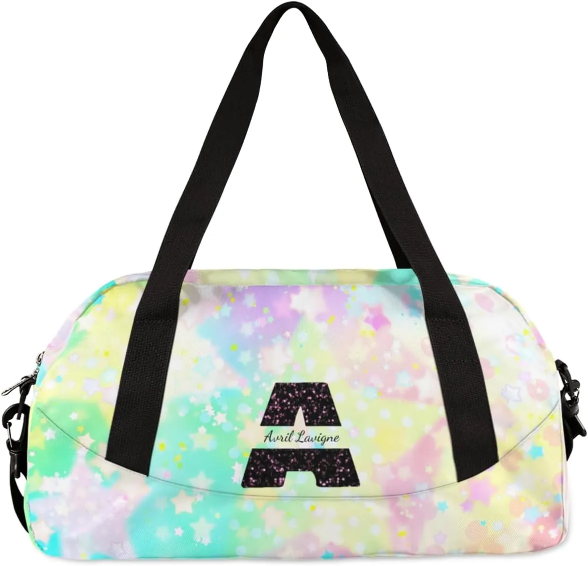 Personalized Gym Bag for Girls Teens, Custom Dance Bag Overnight Small Duffel Bag Carry On Weekend Sports Travel Bag for School Practice Gymnastics Ballet, Colorful High Saturation Star Circles-A