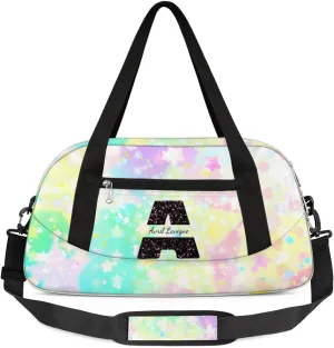 Personalized Gym Bag for Girls Teens, Custom Dance Bag Overnight Small Duffel Bag Carry On Weekend Sports Travel Bag for School Practice Gymnastics Ballet, Colorful High Saturation Star Circles-A