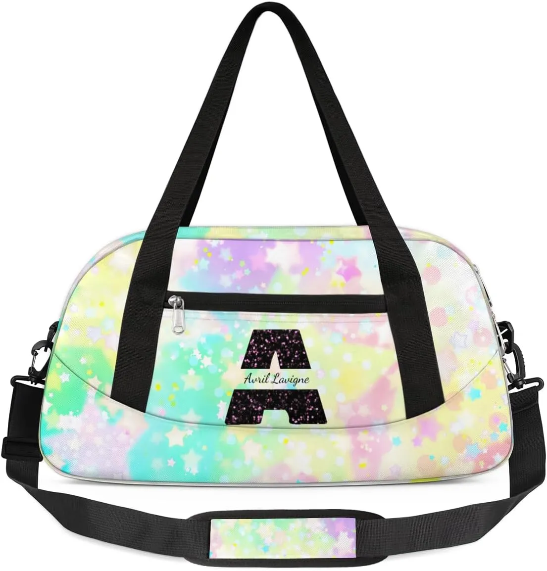 Personalized Gym Bag for Girls Teens, Custom Dance Bag Overnight Small Duffel Bag Carry On Weekend Sports Travel Bag for School Practice Gymnastics Ballet, Colorful High Saturation Star Circles-A