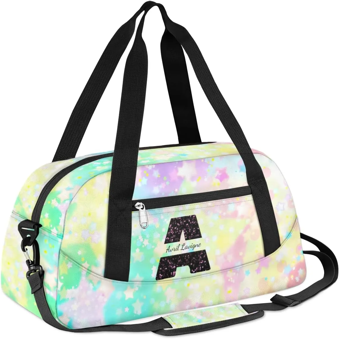 Personalized Gym Bag for Girls Teens, Custom Dance Bag Overnight Small Duffel Bag Carry On Weekend Sports Travel Bag for School Practice Gymnastics Ballet, Colorful High Saturation Star Circles-A