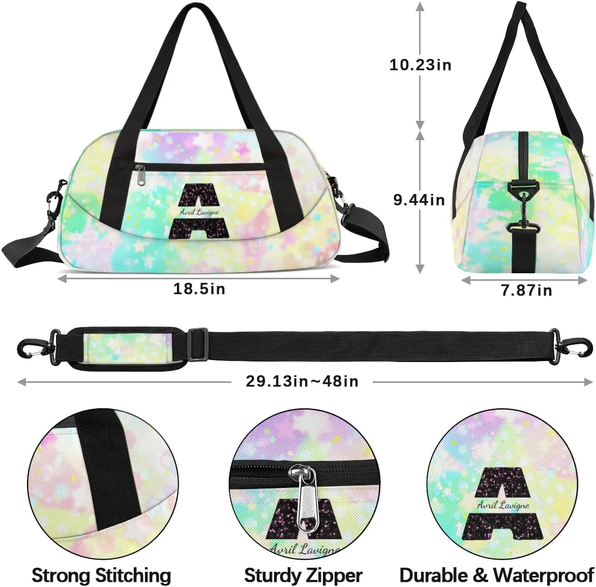 Personalized Gym Bag for Girls Teens, Custom Dance Bag Overnight Small Duffel Bag Carry On Weekend Sports Travel Bag for School Practice Gymnastics Ballet, Colorful High Saturation Star Circles-A