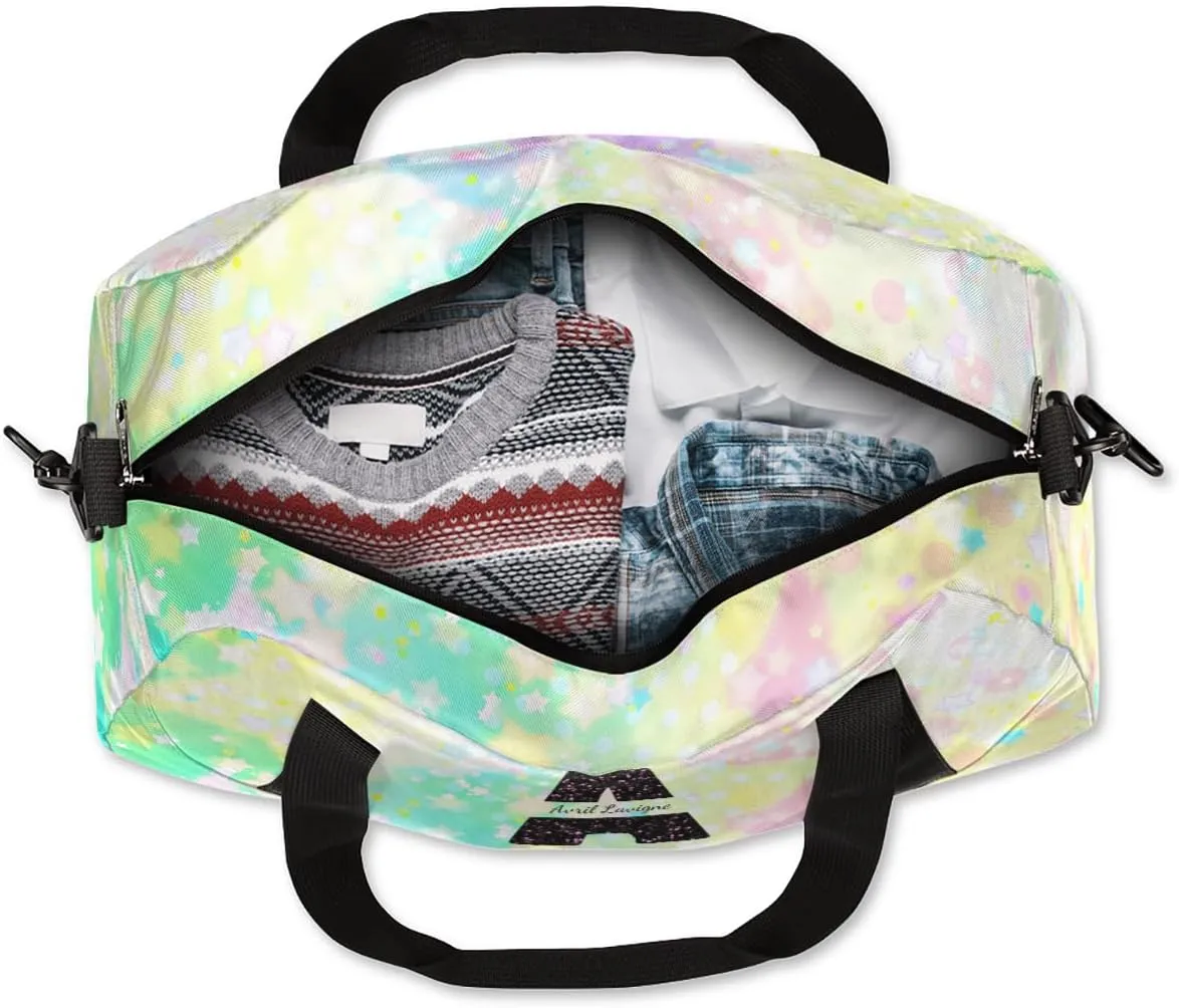 Personalized Gym Bag for Girls Teens, Custom Dance Bag Overnight Small Duffel Bag Carry On Weekend Sports Travel Bag for School Practice Gymnastics Ballet, Colorful High Saturation Star Circles-A