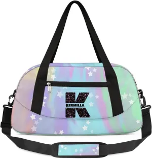 Personalized Gym Bag for Girls Teens, Custom Dance Bag Overnight Small Duffel Bag Carry On Weekend Sports Travel Bag for School Practice Gymnastics Ballet, Colorful Stars-K