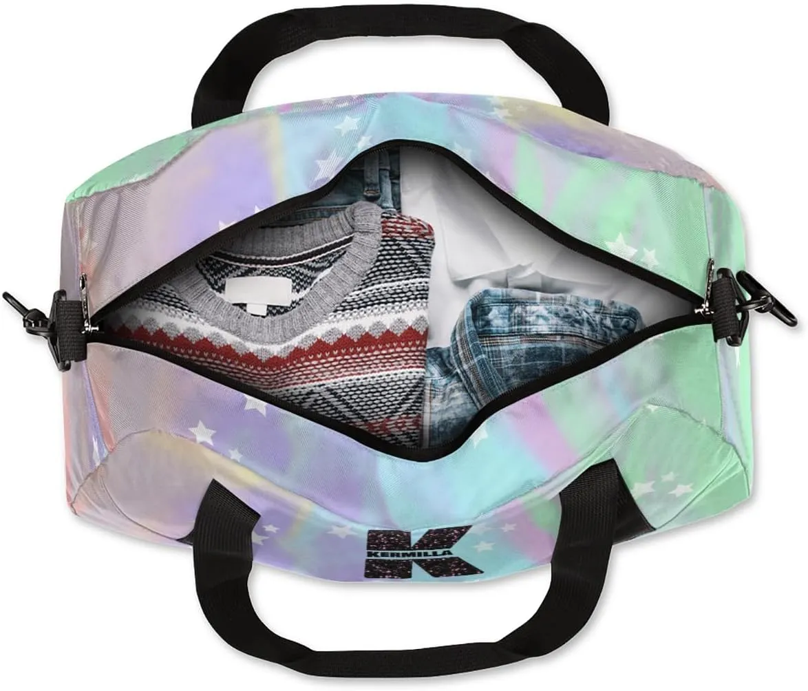 Personalized Gym Bag for Girls Teens, Custom Dance Bag Overnight Small Duffel Bag Carry On Weekend Sports Travel Bag for School Practice Gymnastics Ballet, Colorful Stars-K