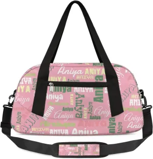 Personalized Gym Bag for Girls Teens, Custom Dance Bag Overnight Small Duffel Bag Carry On Weekend Sports Travel Bag for School Practice Gymnastics Ballet, Dense Text Pink Multicolor