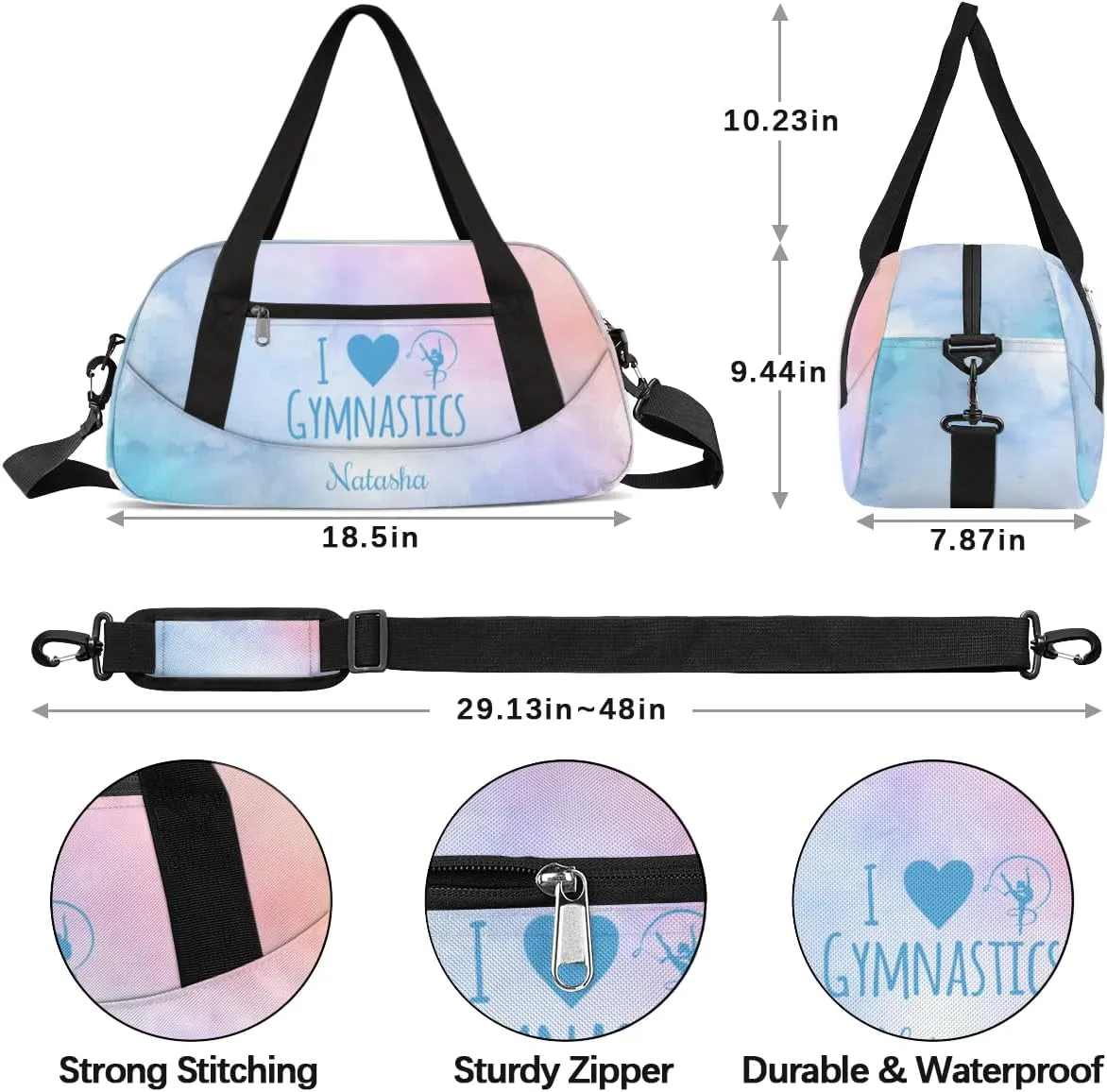 Personalized Gym Bag for Girls Teens, Custom Dance Bag Overnight Small Duffel Bag Carry On Weekend Sports Travel Bag for School Practice Gymnastics Ballet, Gymnastics Blue Pink Oil Painting