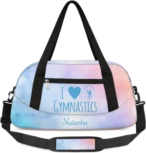 Personalized Gym Bag for Girls Teens, Custom Dance Bag Overnight Small Duffel Bag Carry On Weekend Sports Travel Bag for School Practice Gymnastics Ballet, Gymnastics Blue Pink Oil Painting