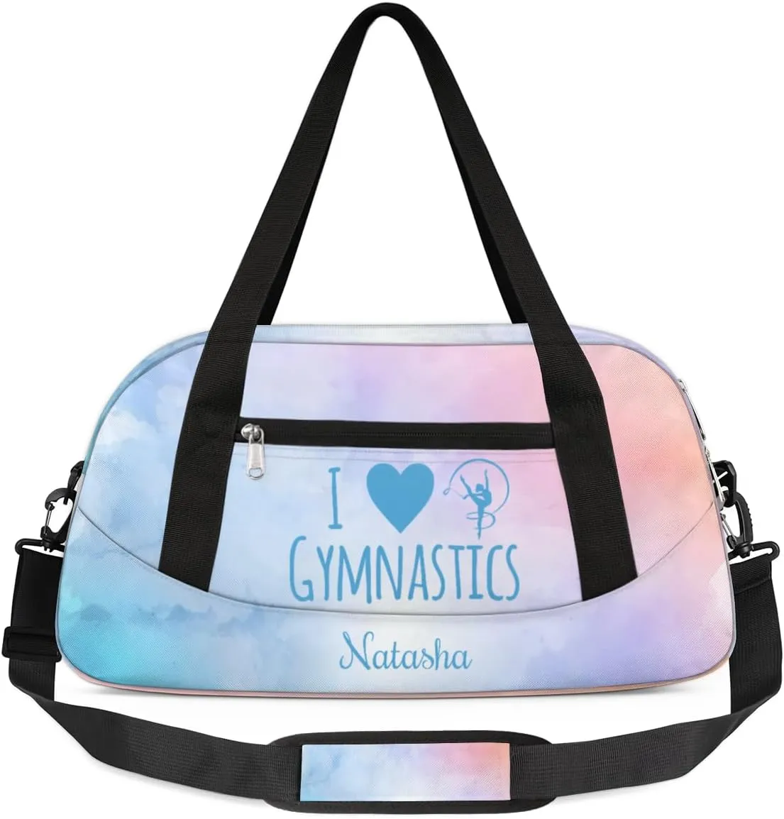 Personalized Gym Bag for Girls Teens, Custom Dance Bag Overnight Small Duffel Bag Carry On Weekend Sports Travel Bag for School Practice Gymnastics Ballet, Gymnastics Blue Pink Oil Painting