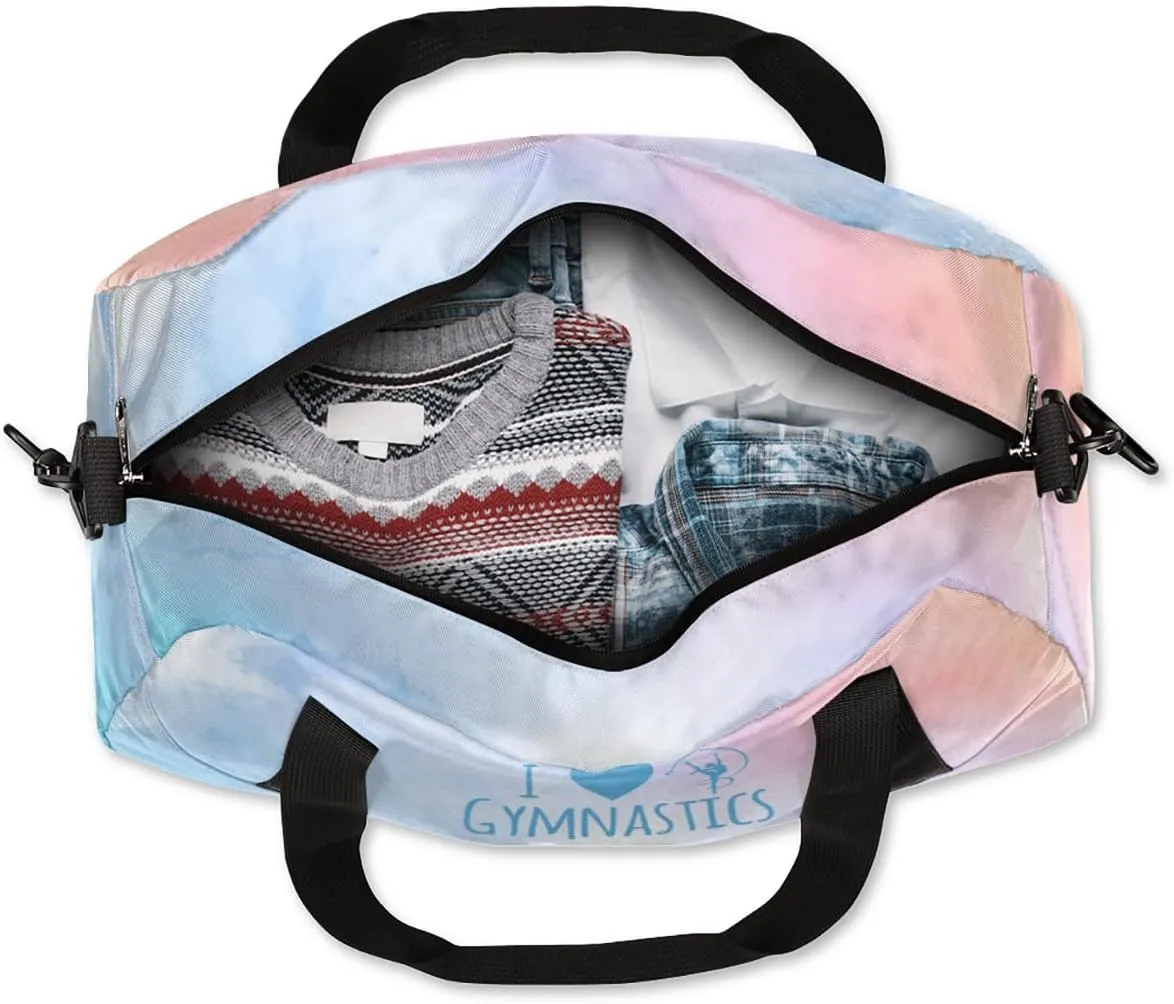 Personalized Gym Bag for Girls Teens, Custom Dance Bag Overnight Small Duffel Bag Carry On Weekend Sports Travel Bag for School Practice Gymnastics Ballet, Gymnastics Blue Pink Oil Painting