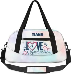 Personalized Gym Bag for Girls Teens, Custom Dance Bag Overnight Small Duffel Bag Carry On Weekend Sports Travel Bag for School Practice Gymnastics Ballet, Gymnastics Colorful Clouds White
