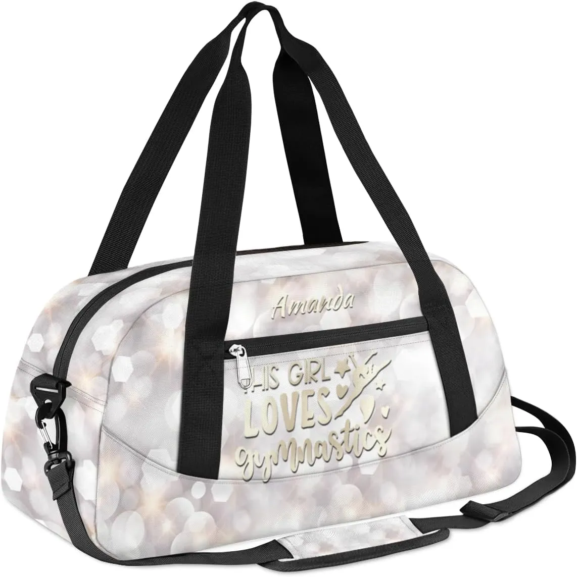 Personalized Gym Bag for Girls Teens, Custom Dance Bag Overnight Small Duffel Bag Carry On Weekend Sports Travel Bag for School Practice Gymnastics Ballet, Gymnastics Star Hexagon