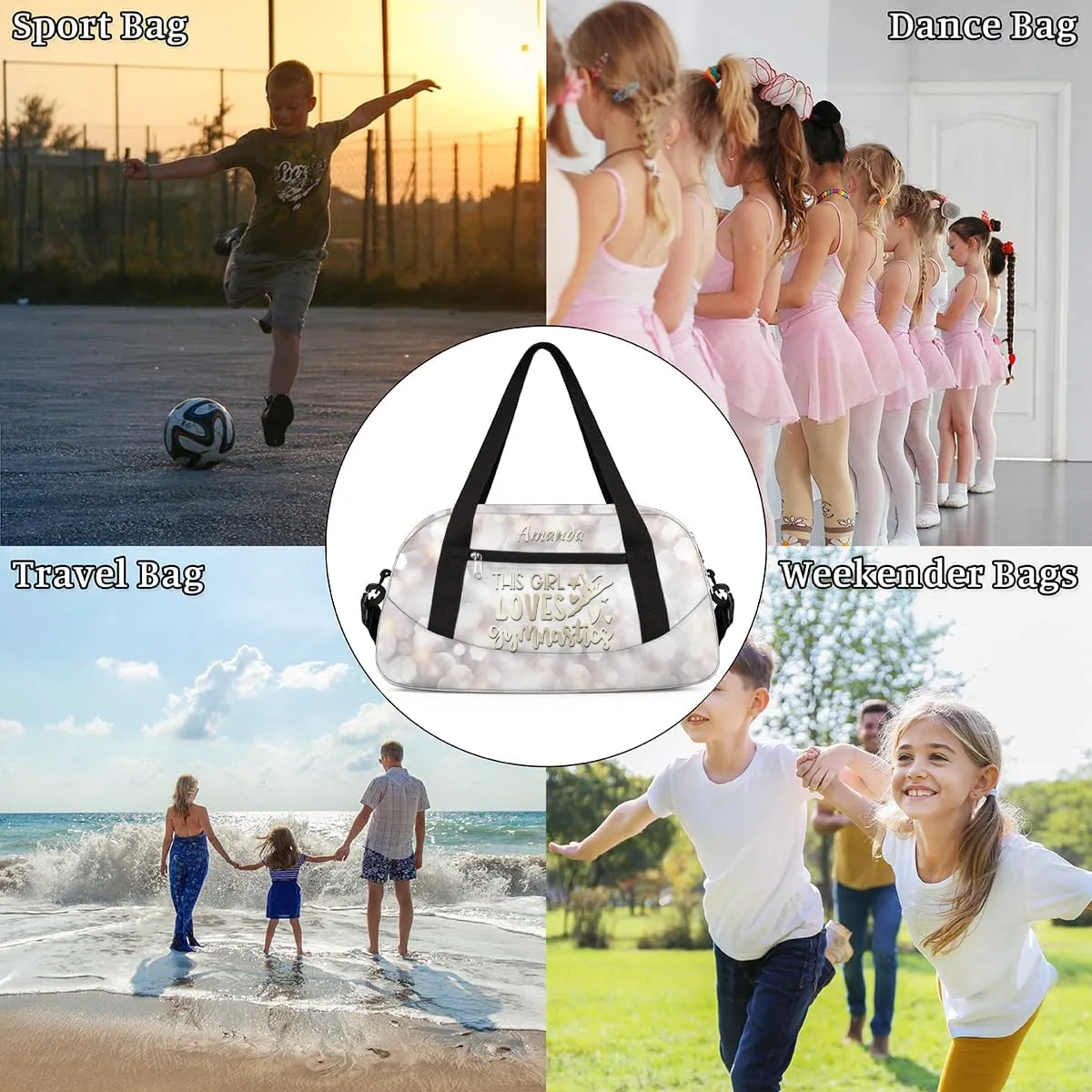 Personalized Gym Bag for Girls Teens, Custom Dance Bag Overnight Small Duffel Bag Carry On Weekend Sports Travel Bag for School Practice Gymnastics Ballet, Gymnastics Star Hexagon