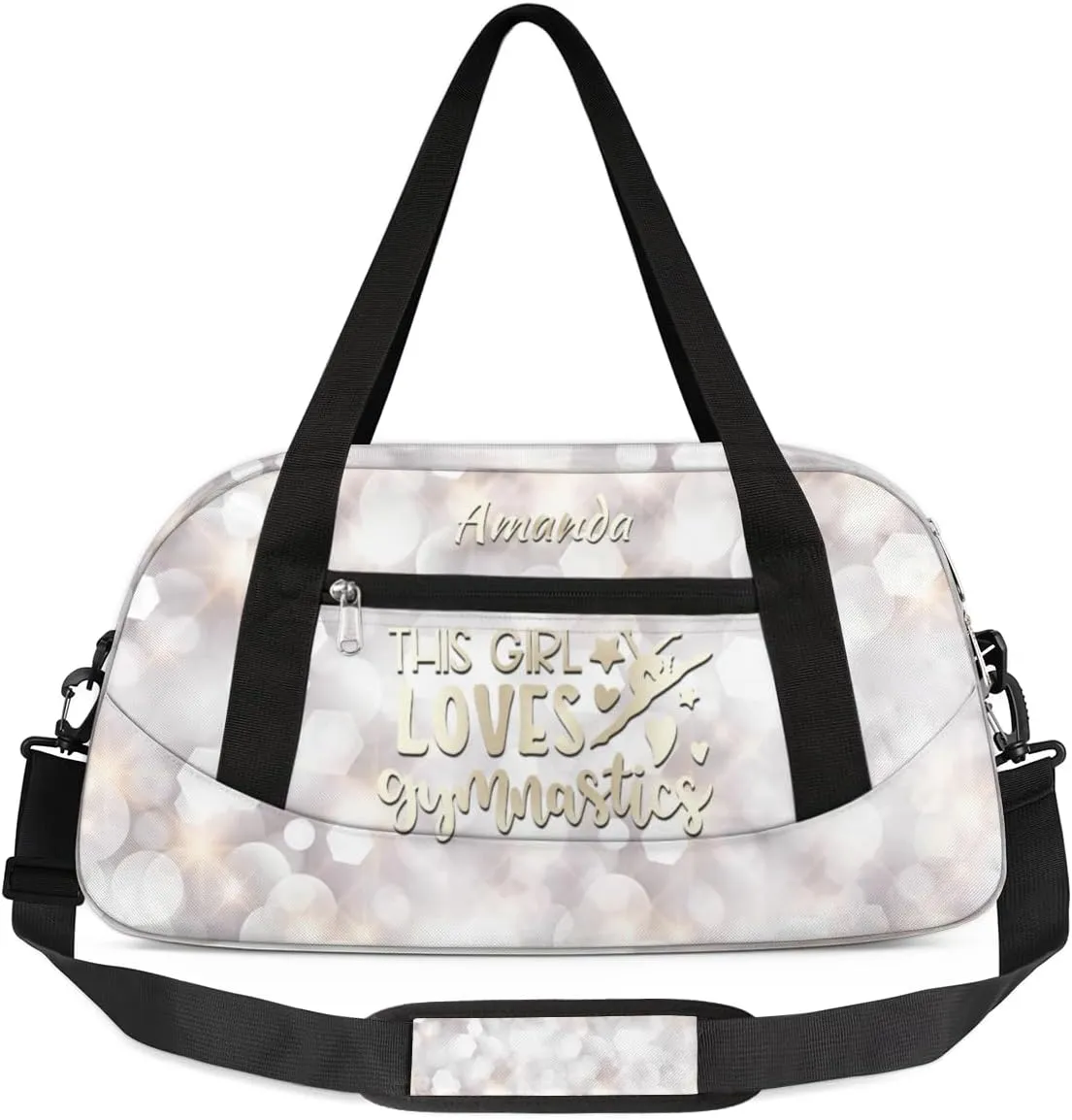 Personalized Gym Bag for Girls Teens, Custom Dance Bag Overnight Small Duffel Bag Carry On Weekend Sports Travel Bag for School Practice Gymnastics Ballet, Gymnastics Star Hexagon