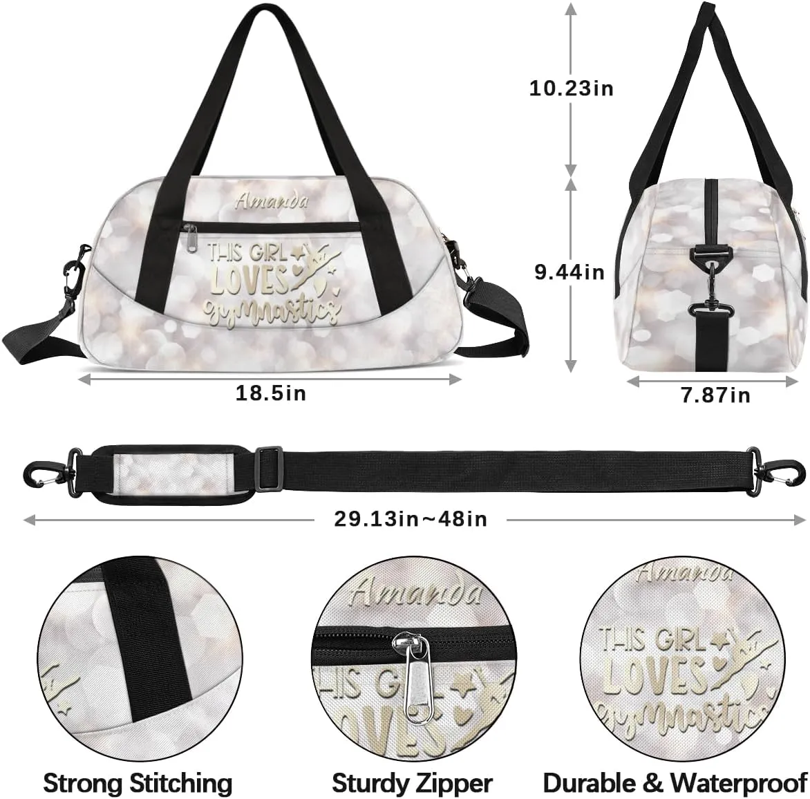 Personalized Gym Bag for Girls Teens, Custom Dance Bag Overnight Small Duffel Bag Carry On Weekend Sports Travel Bag for School Practice Gymnastics Ballet, Gymnastics Star Hexagon