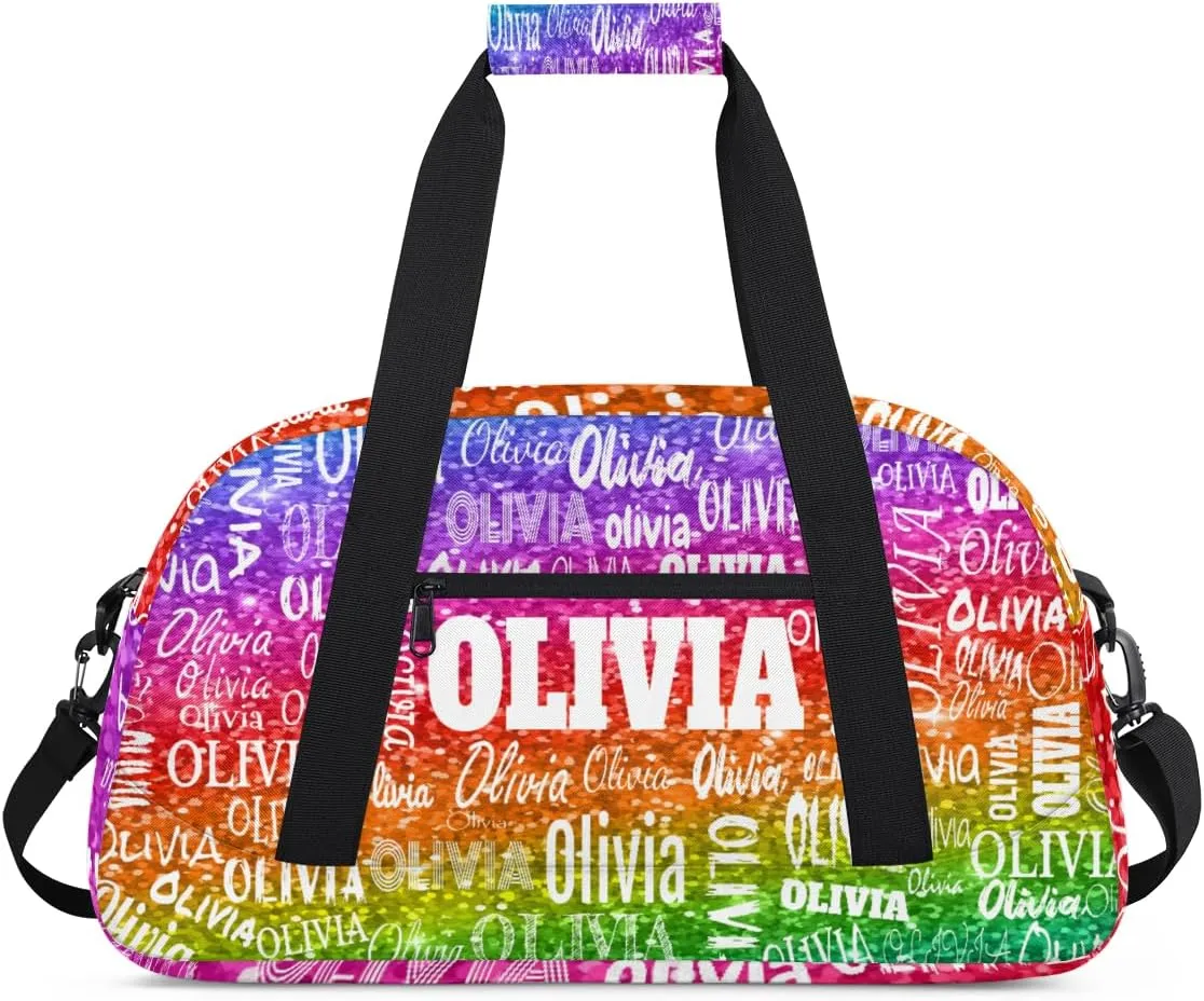 Personalized Gymnastics Bag Dance Bag, Custom Large Sport Duffel Bag Weekender Bag Travel Duffel Bag, Bright Colorful Rainbow Red Green Purple Sequins Glitter
