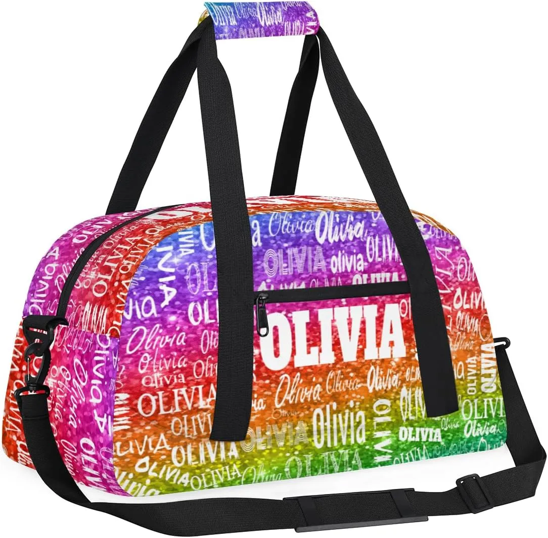 Personalized Gymnastics Bag Dance Bag, Custom Large Sport Duffel Bag Weekender Bag Travel Duffel Bag, Bright Colorful Rainbow Red Green Purple Sequins Glitter