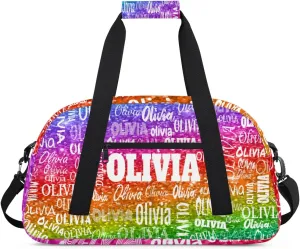 Personalized Gymnastics Bag Dance Bag, Custom Large Sport Duffel Bag Weekender Bag Travel Duffel Bag, Bright Colorful Rainbow Red Green Purple Sequins Glitter