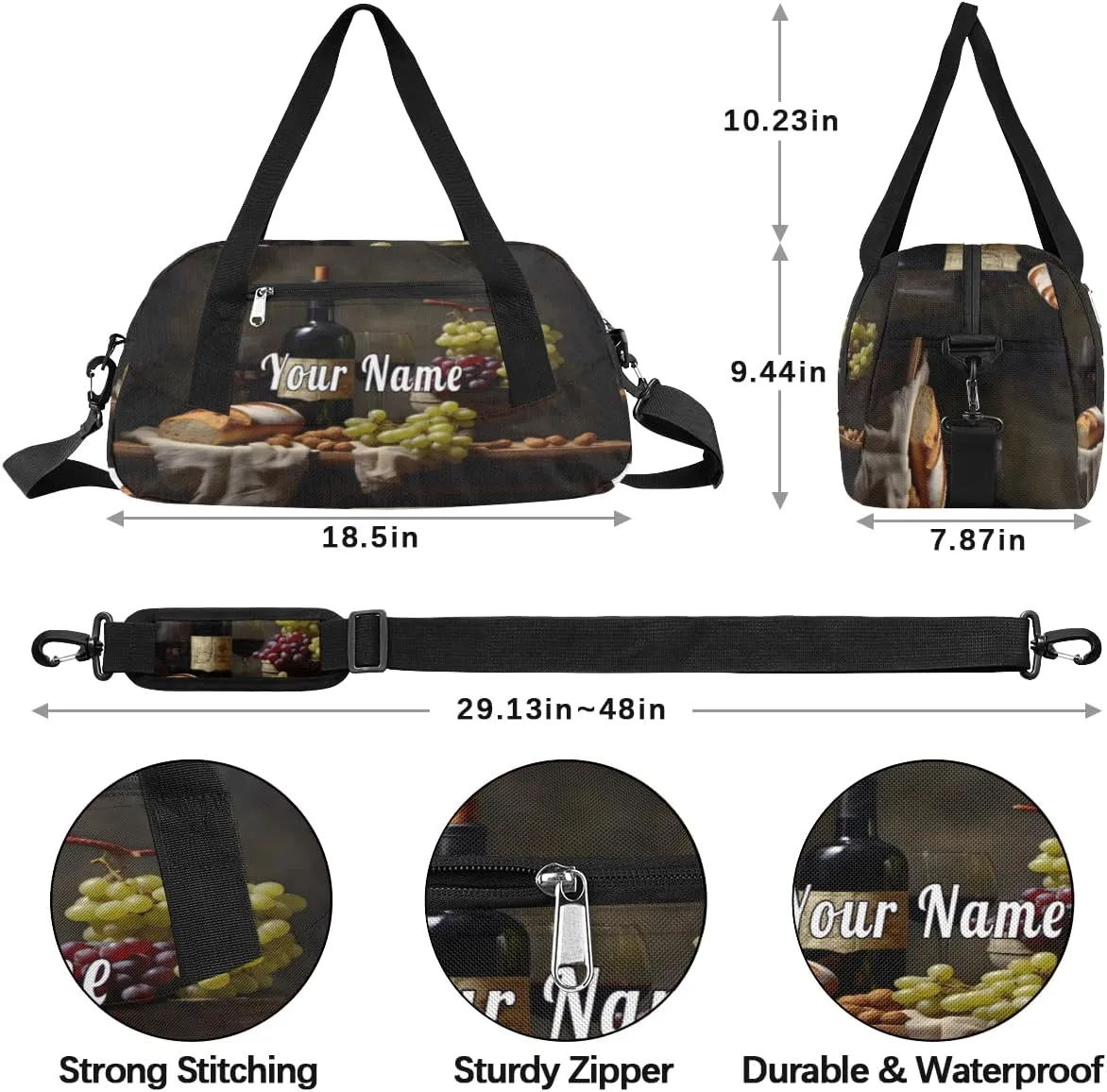 Personalized Kids Duffel Bag Art Painting Wine Grape,Custom Sport Gym Bag for Boys Girls,WWeekender Overnight Bags Travel Duffel Bag,Customized Kids Gift