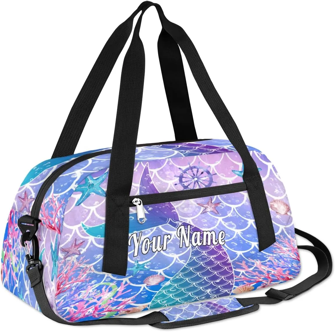 Personalized Kids Duffel Bag Galaxy Ocean Mermaid Tail Scale,Custom Sport Gym Bag for Boys Girls,WWeekender Overnight Bags Travel Duffel Bag,Customized Kids Gift