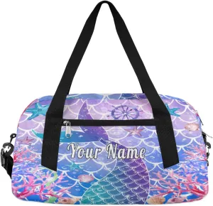Personalized Kids Duffel Bag Galaxy Ocean Mermaid Tail Scale,Custom Sport Gym Bag for Boys Girls,WWeekender Overnight Bags Travel Duffel Bag,Customized Kids Gift