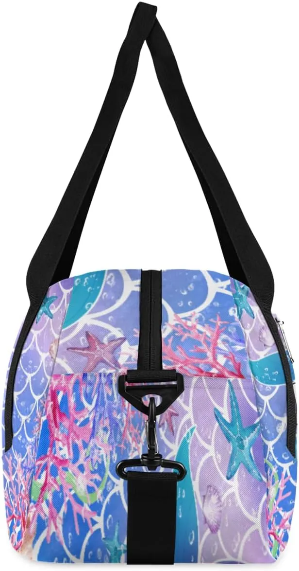 Personalized Kids Duffel Bag Galaxy Ocean Mermaid Tail Scale,Custom Sport Gym Bag for Boys Girls,WWeekender Overnight Bags Travel Duffel Bag,Customized Kids Gift