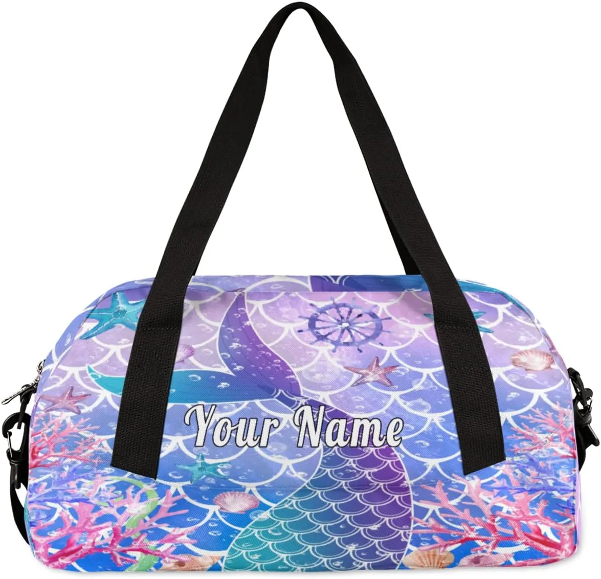 Personalized Kids Duffel Bag Galaxy Ocean Mermaid Tail Scale,Custom Sport Gym Bag for Boys Girls,WWeekender Overnight Bags Travel Duffel Bag,Customized Kids Gift