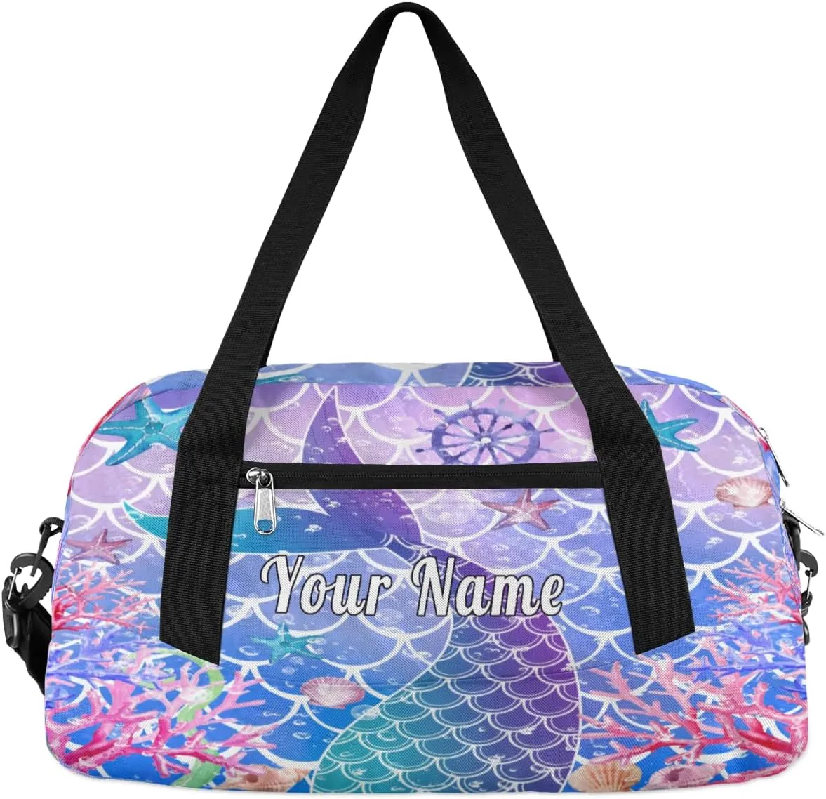 Personalized Kids Duffel Bag Galaxy Ocean Mermaid Tail Scale,Custom Sport Gym Bag for Boys Girls,WWeekender Overnight Bags Travel Duffel Bag,Customized Kids Gift