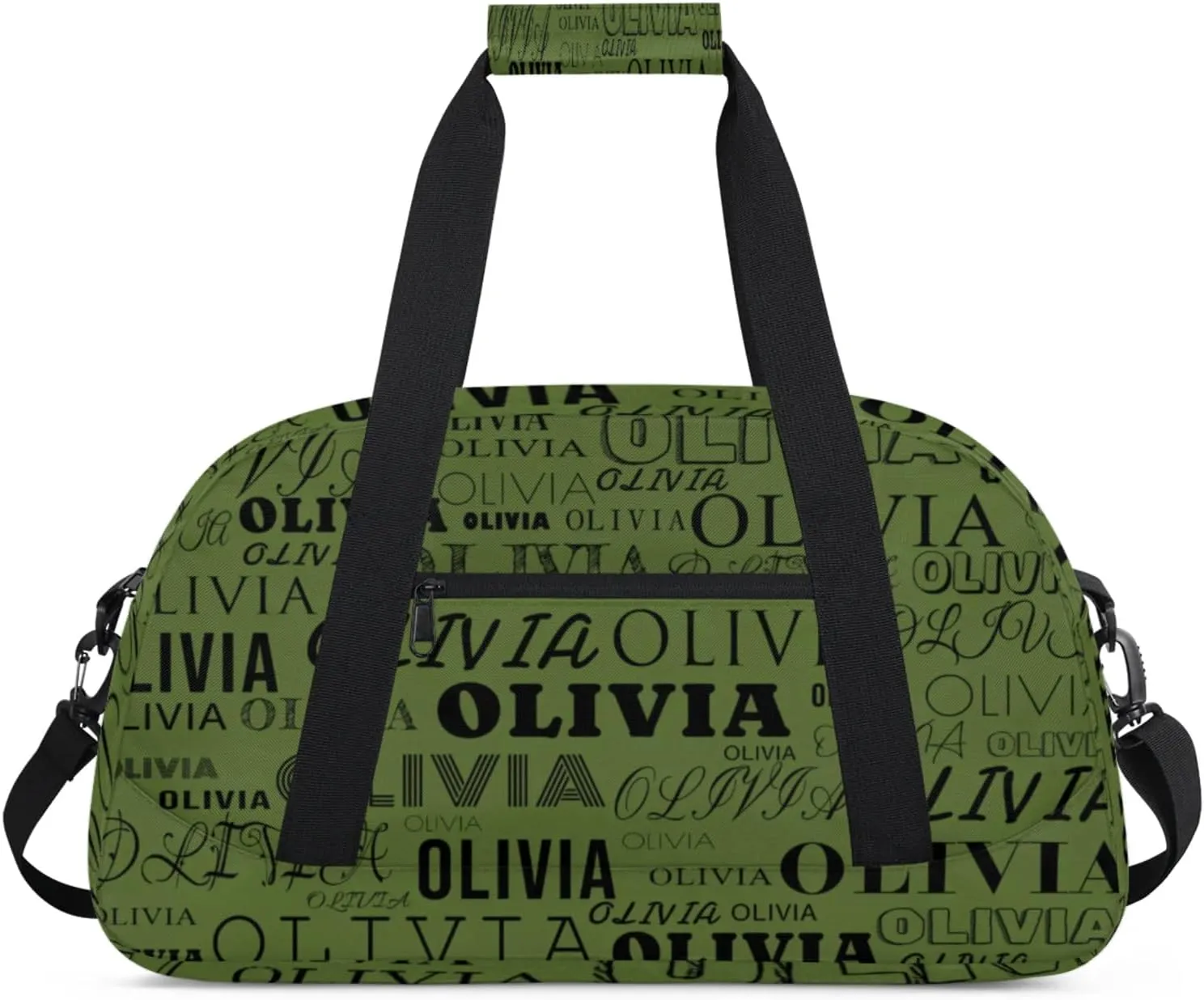 Personalized Kids Duffel Bag with Your Name Lightweight Waterproof Custom Sports Gym Bag with Front Zipper Pocket Foldable Weekender Overnight Bag for School Practice Gymnastic Ballet Dark Olive Green