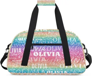 Personalized Kids Duffel Bag with Your Name Lightweight Waterproof Custom Sports Gym Bag with Front Zipper Pocket Foldable Weekender Overnight Bag for School Practice Gymnastic Ballet