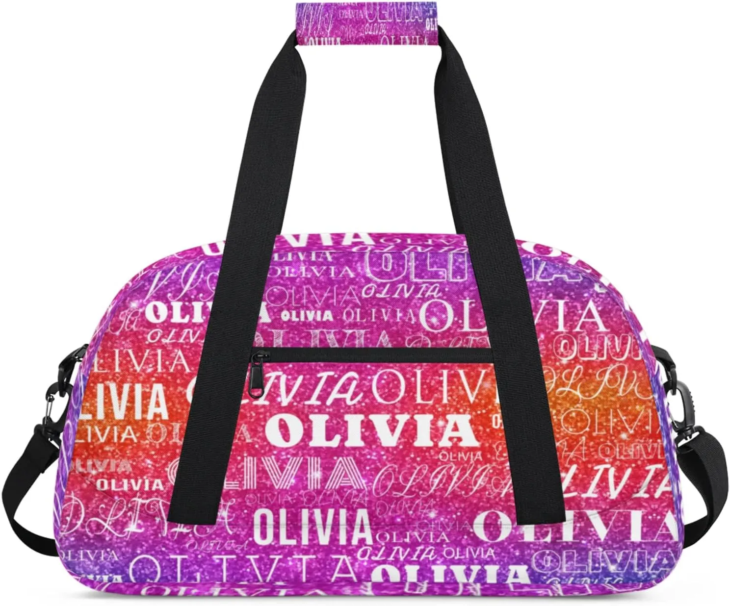 Personalized Kids Duffel Bag with Your Name Lightweight Waterproof Custom Sports Gym Bag with Front Zipper Pocket Foldable Weekender Overnight Bag for School Practice Gymnastic Ballet