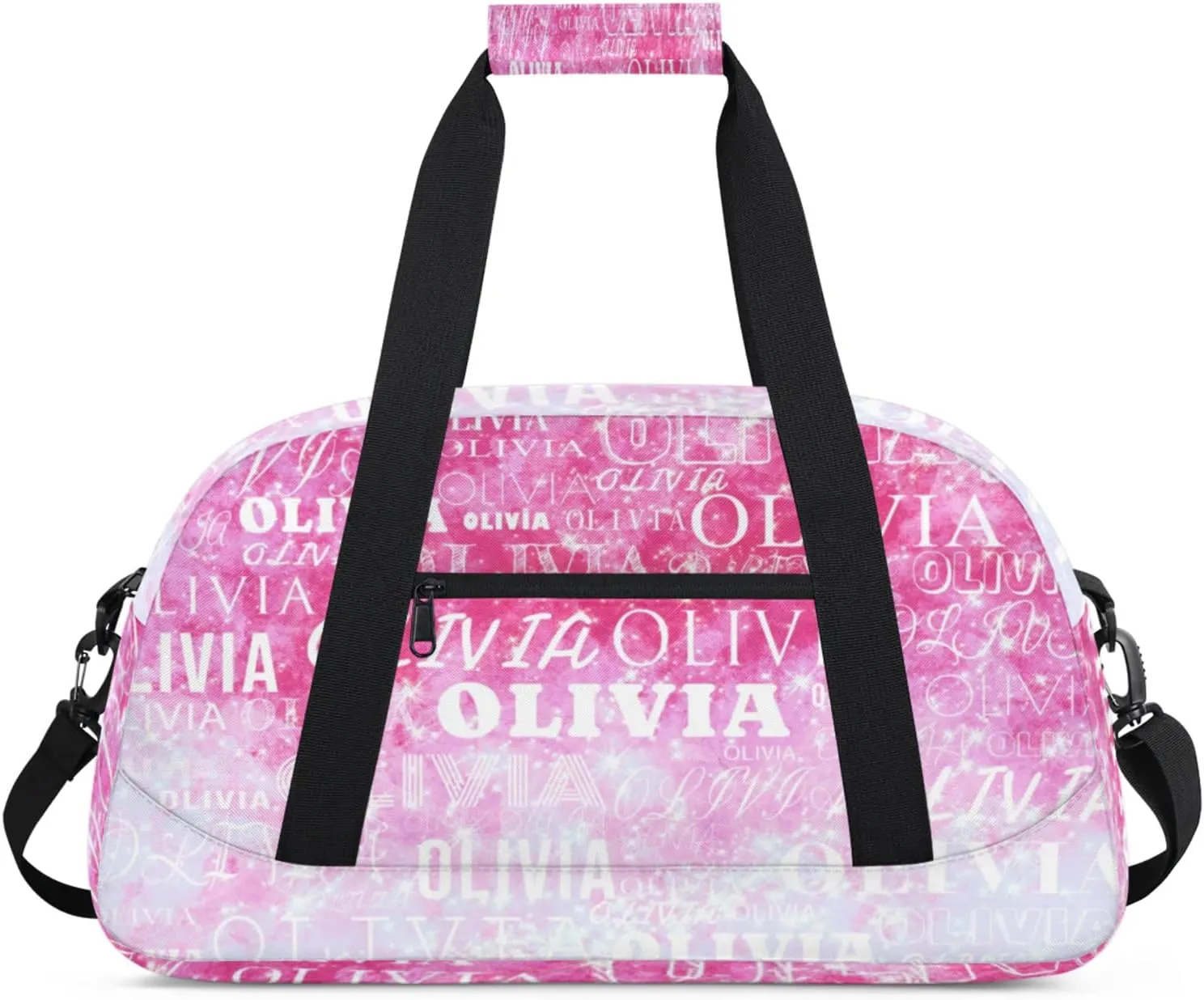 Personalized Kids Duffel Bag with Your Name Lightweight Waterproof Custom Sports Gym Bag with Front Zipper Pocket Foldable Weekender Overnight Bag for School Practice Gymnastic Ballet