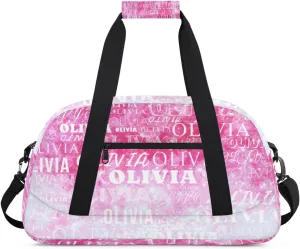 Personalized Kids Duffel Bag with Your Name Lightweight Waterproof Custom Sports Gym Bag with Front Zipper Pocket Foldable Weekender Overnight Bag for School Practice Gymnastic Ballet