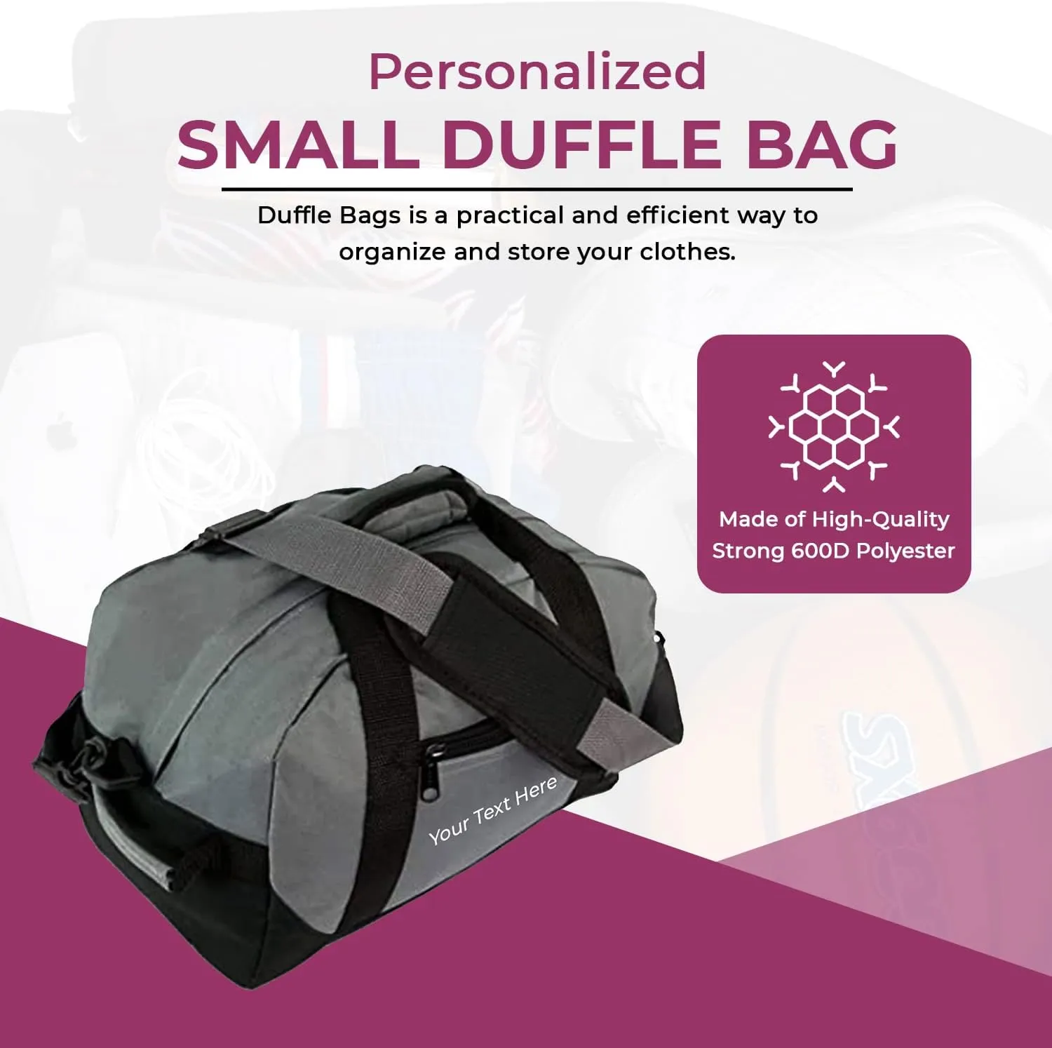 Personalized Passion Small Duffle Bag for Boys and Girls - Perfect Sized 14” Two Toned Travel Duffle - Personalized Name Sports Gym Bag for Storage - Gray