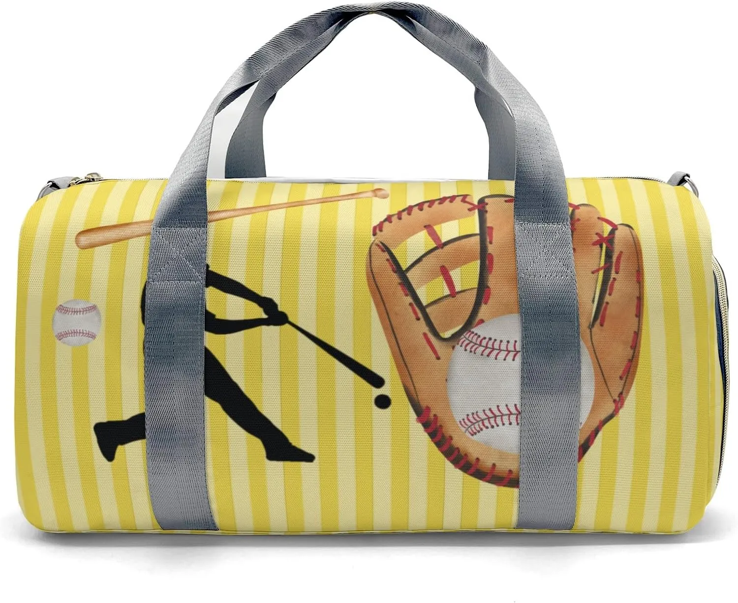 Personalized Sport Player Duffle Bag for Travel,Custom Carry on Bag Baseball Player Stripes Yellow Travel Bags Overnight Weekend Gym Bag Carry On Luggage Bags