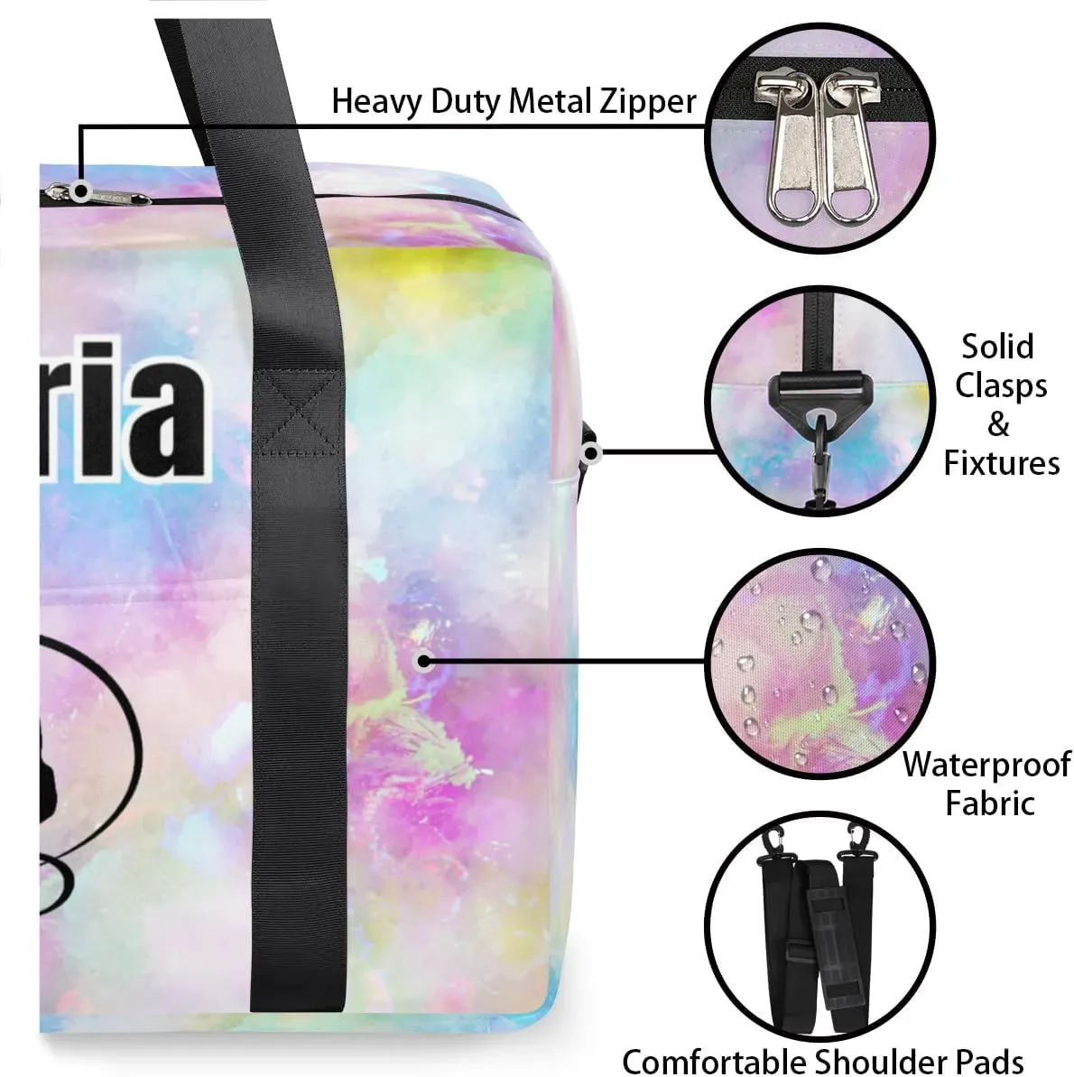 Personalized Travel Duffel Bag with Name - Custom Letter Oxford Cloth Dance Gym Bag ，Sport Bag Weekender Overnight Bag for Traveling for Women Men Gift for Festival