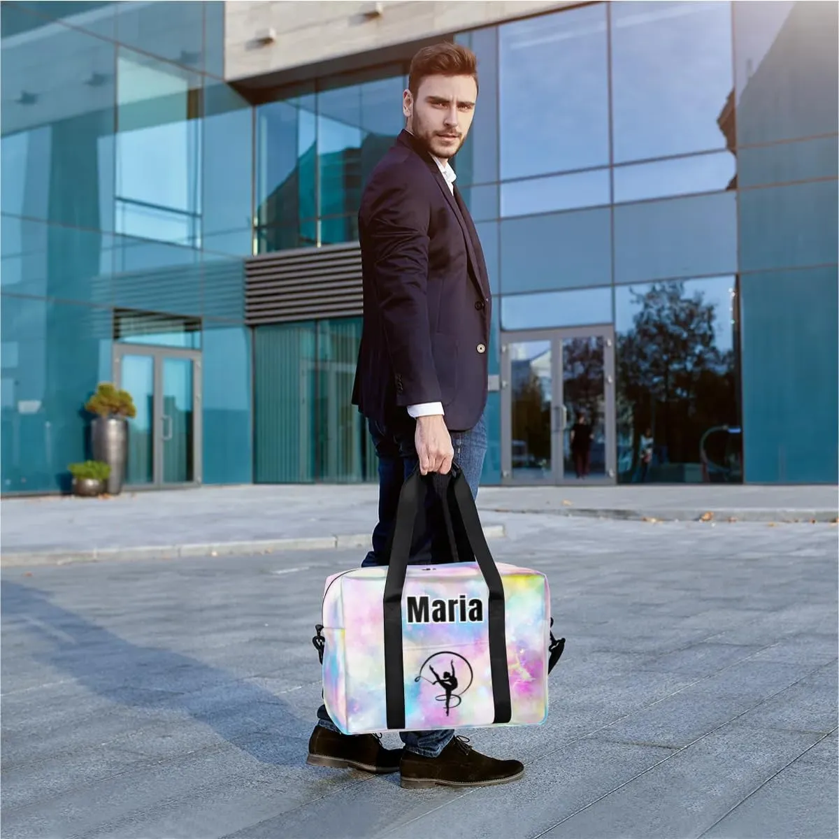 Personalized Travel Duffel Bag with Name - Custom Letter Oxford Cloth Dance Gym Bag ，Sport Bag Weekender Overnight Bag for Traveling for Women Men Gift for Festival
